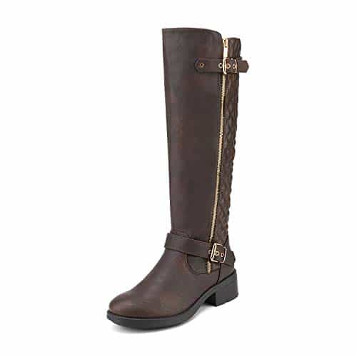 DREAM PAIRS Women's Wide Calf Knee High Boots, Low Stacked Heel Riding Boots, Brown wide u, Utah w