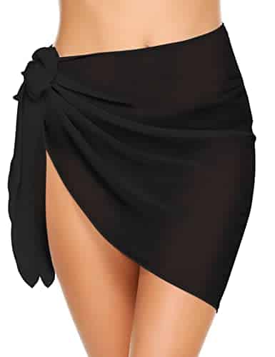 Ekouaer Swimwear Womens Chiffon Cover up Beach Sarong Pareo Swimsuit Wrap Black Small