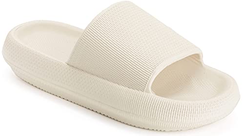 Joomra Shower Slippers for Women Mens Massage Foam Pillow House Bath Bathroom Home Platform Sandals Slipers Cushion Cloud Slides for Ladies Female Male Sandles Beige