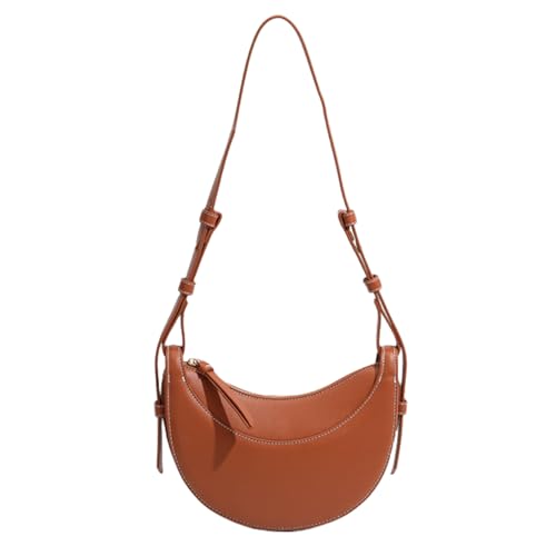 Leather Crescent Bag for Women, Designer Shoulder Bags, Sling Crossbody Bag Purse Casual Dumpling Hobo Bag (Camel)