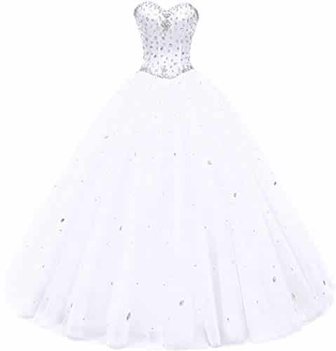 Likedpage Women's Sweetheart Ball Gown Tulle Quinceanera Dresses Prom Dress (, White)  