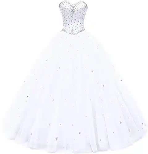 Likedpage Women's Sweetheart Ball Gown Tulle Quinceanera Dresses Prom Dress (, White)  