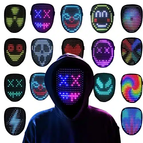 Ompusos Led Mask, Light Up Mask with Gesture Sensing, LED Lighted Face Transforming Halloween Mask, Costume Cosplay Party Masquerade